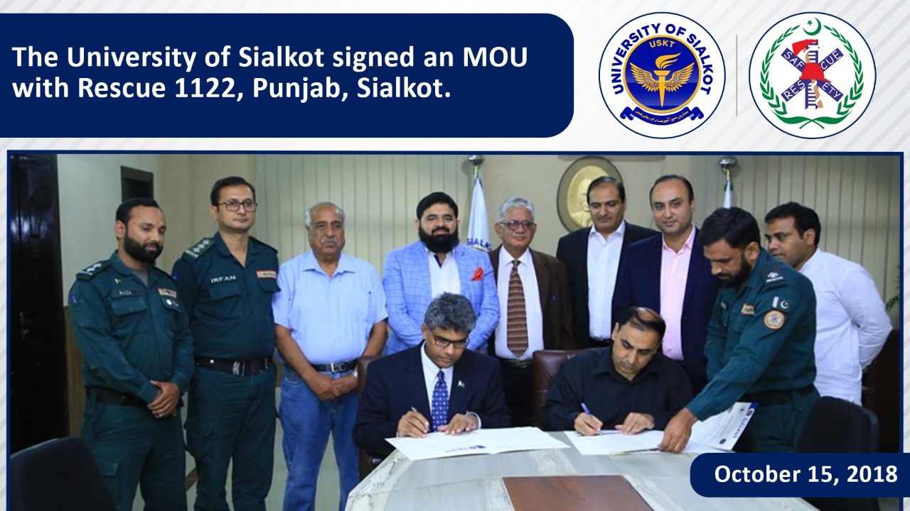The University of Sialkot signed an MOU with Rescue 1122, Punjab, Sialkot.