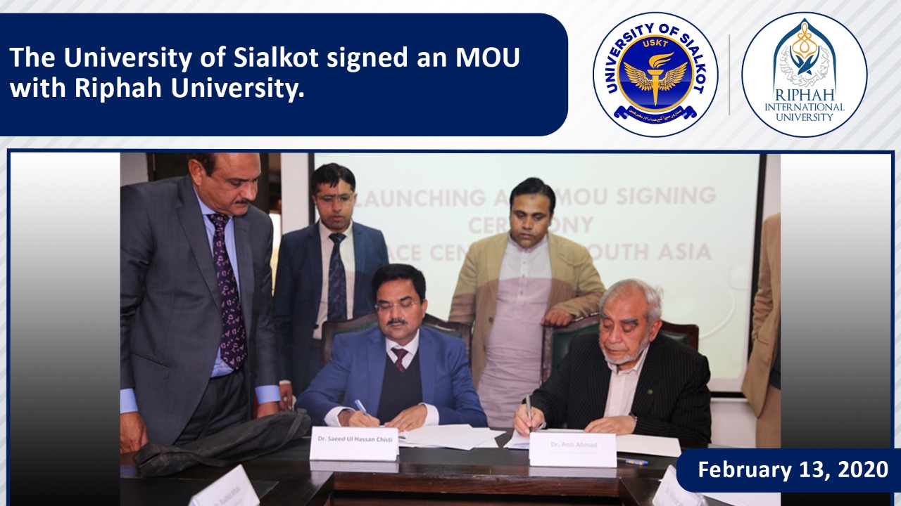The University of Sialkot signed an MOU with Riphah University.
